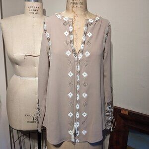 Rungolee M Embroidered Tunic Blouse Kaftan Notched